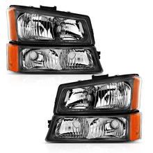 Load image into Gallery viewer, ANZO 111452 2003-2006 Chevy Silverado Crystal Headlight w/ Signal Light Black Amber (4 pcs)