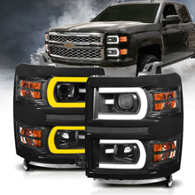 Load image into Gallery viewer, ANZO 111412 14-15 Chevrolet Silverado 1500 Projector Headlights w/ Plank Style Switchback Black w/ Amber
