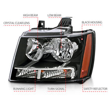 Load image into Gallery viewer, ANZO 111392 2007-2014 Chevrolet Tahoe/Suburban Crystal Headlights Black