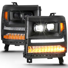 Load image into Gallery viewer, ANZO 111420 16-18 Chevrolet Silverado 1500 LED Projector Headlights w/Plank Style Switchback Black w/ Amber