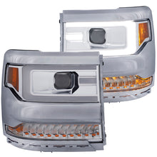 Load image into Gallery viewer, ANZO 111374 16-17 Chevy Silverado 1500 Projector Headlights Plank Style Design Chrome w/ Amber