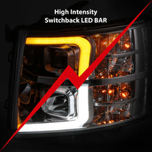 Load image into Gallery viewer, ANZO 111411 07-13 Chevrolet Silverado 1500/2500/3500 Proj Headlights w/ Plank Style Switchback Chrome w/Amb