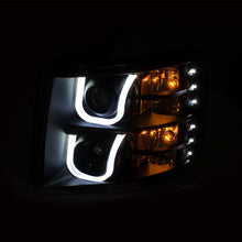 Load image into Gallery viewer, ANZO 111384 2007-2013 Chevrolet Silverado 1500/2500 Projector Headlights w/ U-Bar Switchback Black w/ Amber