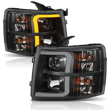 Load image into Gallery viewer, ANZO 111410 07-13 Chevrolet Silverado 1500 Plank Style Projector Headlights Black w/ Amber