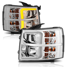 Load image into Gallery viewer, ANZO 111411 07-13 Chevrolet Silverado 1500/2500/3500 Proj Headlights w/ Plank Style Switchback Chrome w/Amb