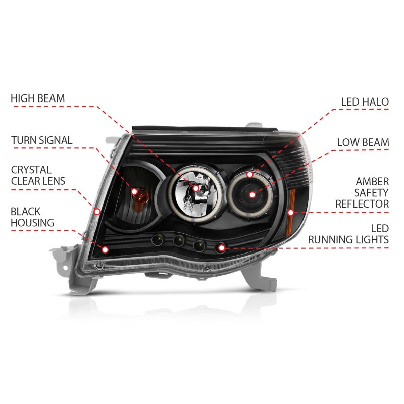 LED Tube Headlights For 2005-2011 Toyota Tacoma – Black Housing, Clear Lens