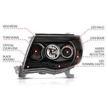 Load image into Gallery viewer, ANZO 121282 2005-2011 Toyota Tacoma Projector Headlights w/ Halo Black