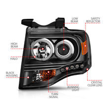 Load image into Gallery viewer, ANZO 111113 2007-2014 Ford Expedition Projector Headlights w/ Halo Black