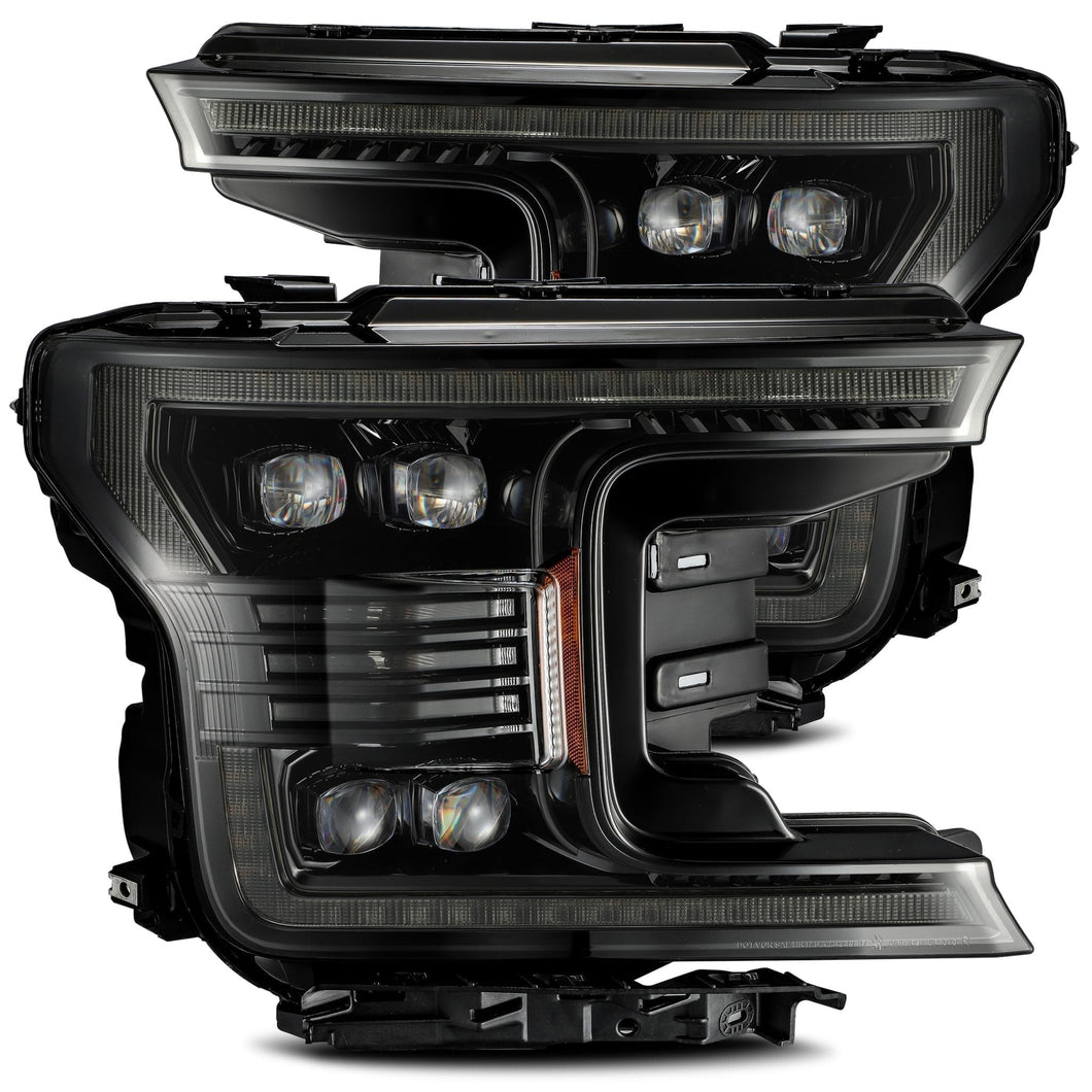 AlphaRex 18-20 Ford F150 LED Projector Headlights Plank Style Design Gloss Black w/ Activation Sequential Signal